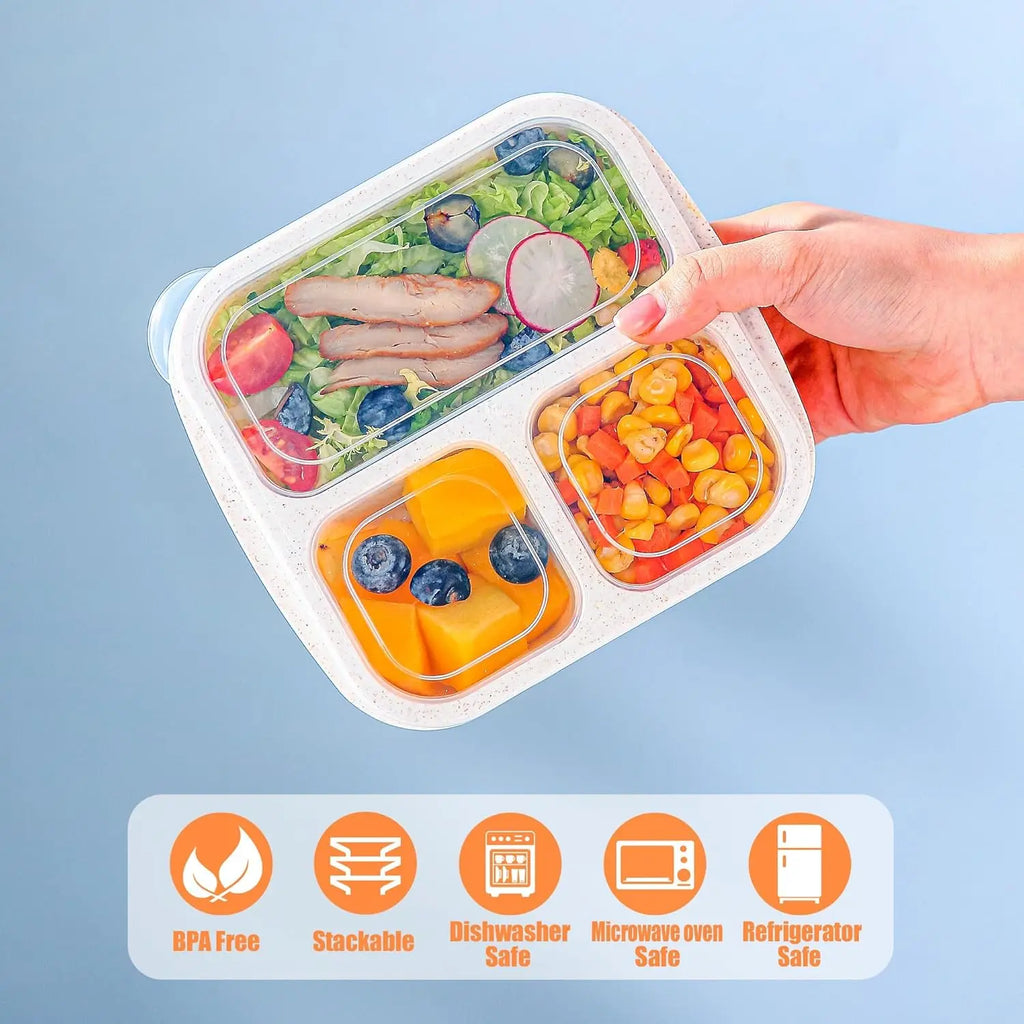 4 Pack -3 Compartments Meal Prep Containers