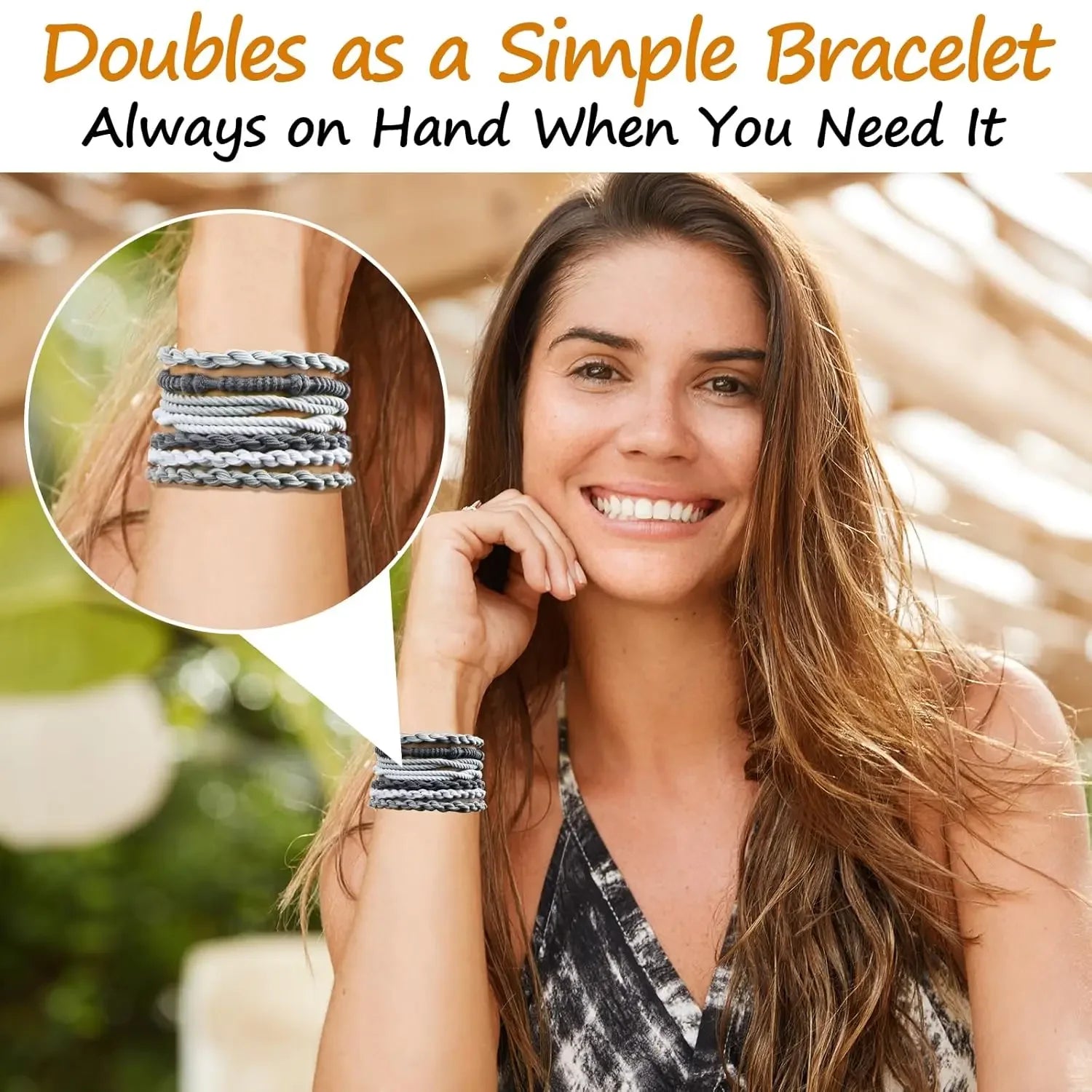20PCS Elastic No Damage Hair Bands, Braided Bracelet Ponytail Holders, Neutral Colors Boho Accessories