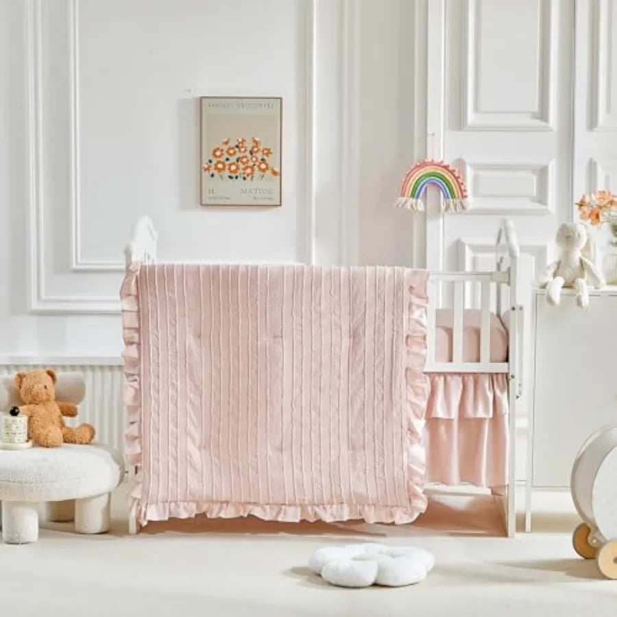 3 Pieces Tufted Stripes Crib Bedding Set