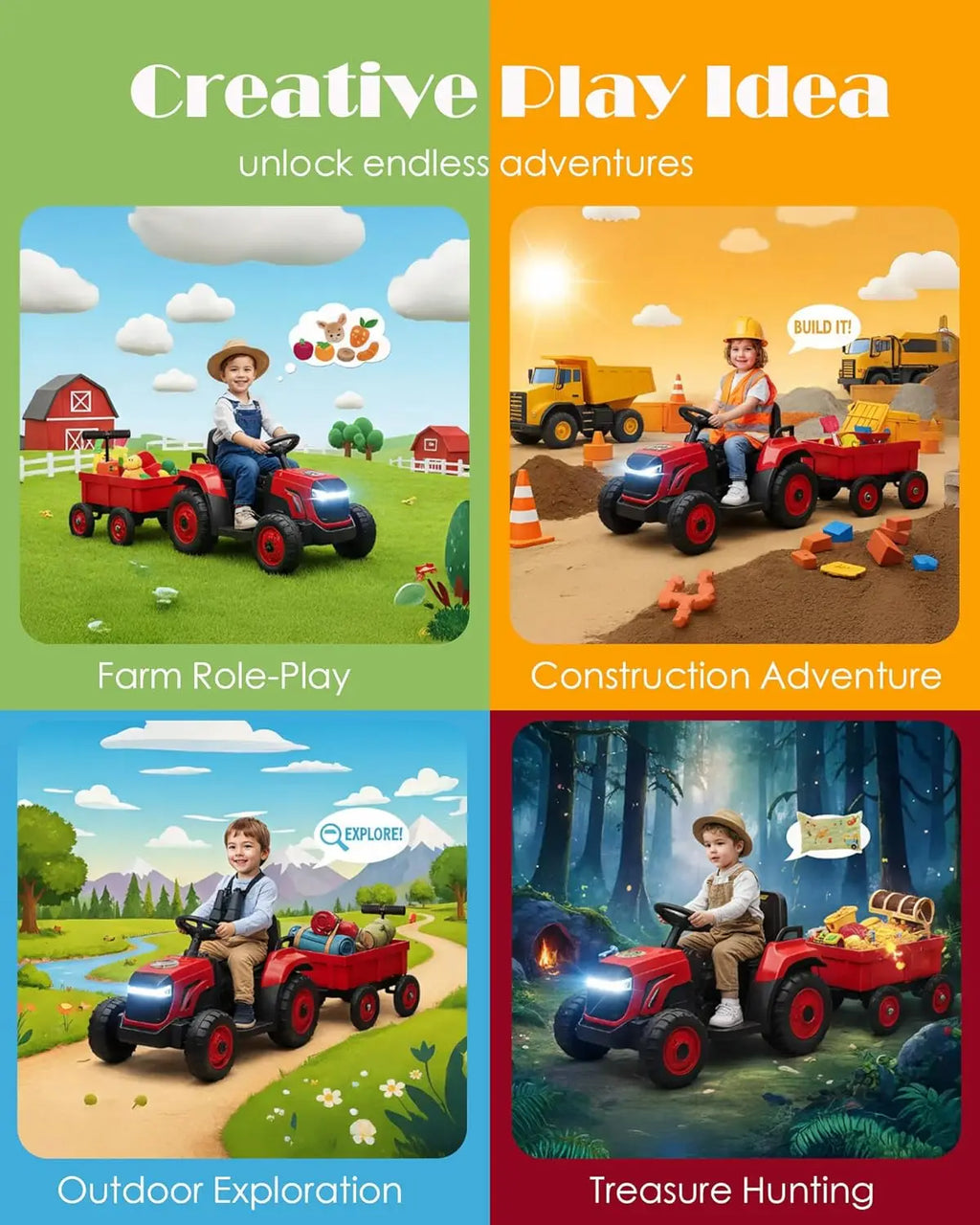 12V Ride on Tractor with Detachable Garden Cart