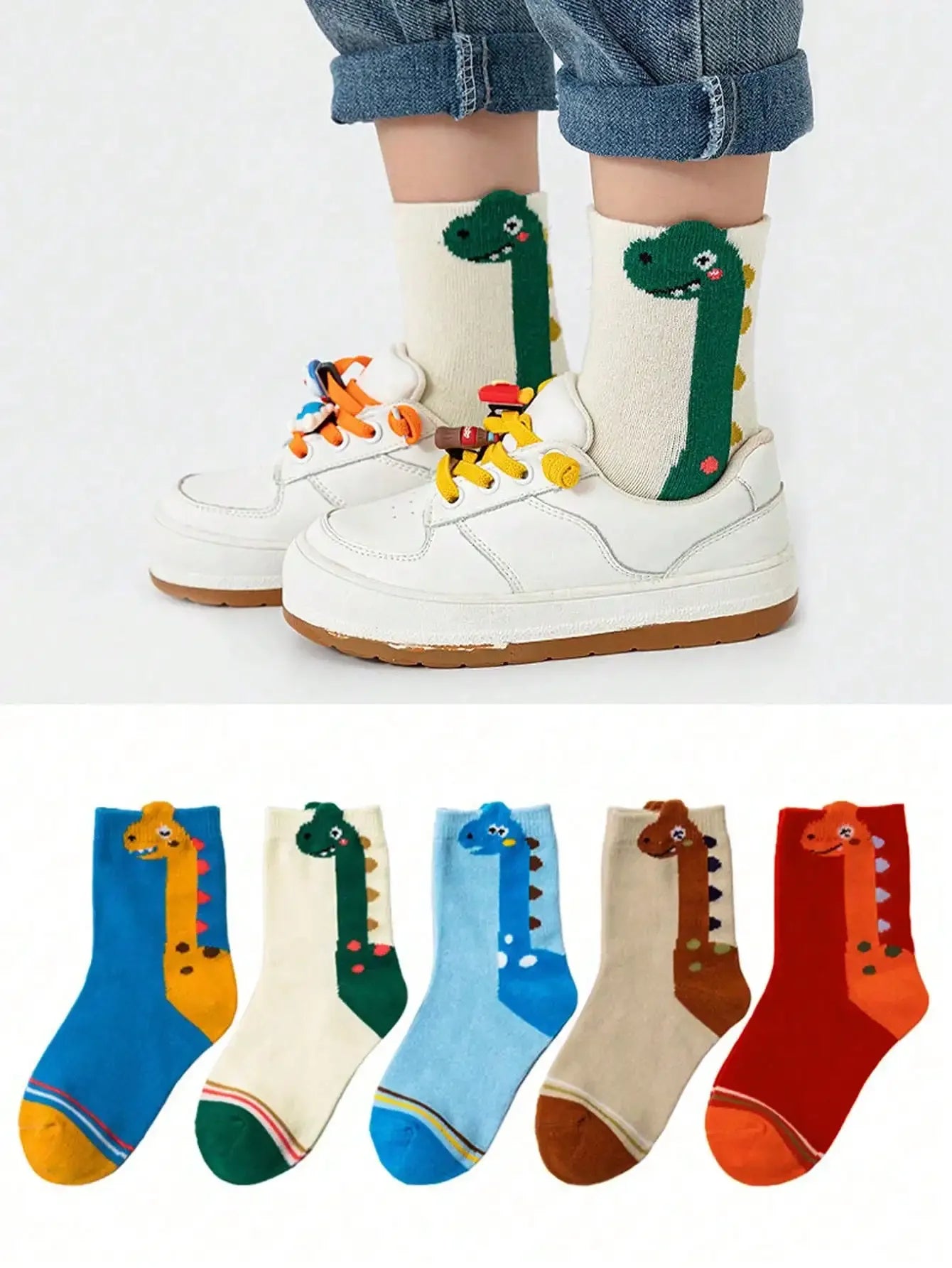 5 Pairs Neck Dinosaur Children's Socks