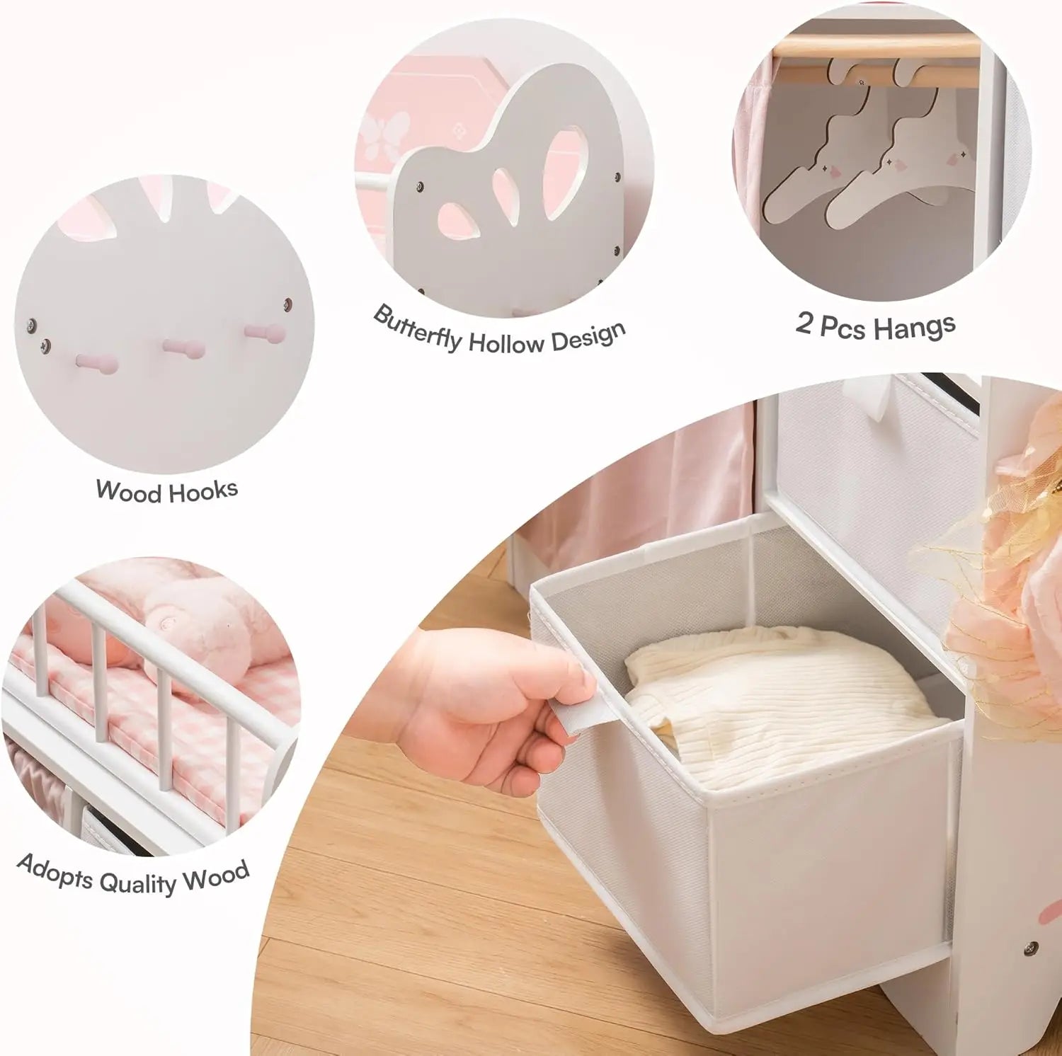 Wooden Baby Crib with Storage Bedding