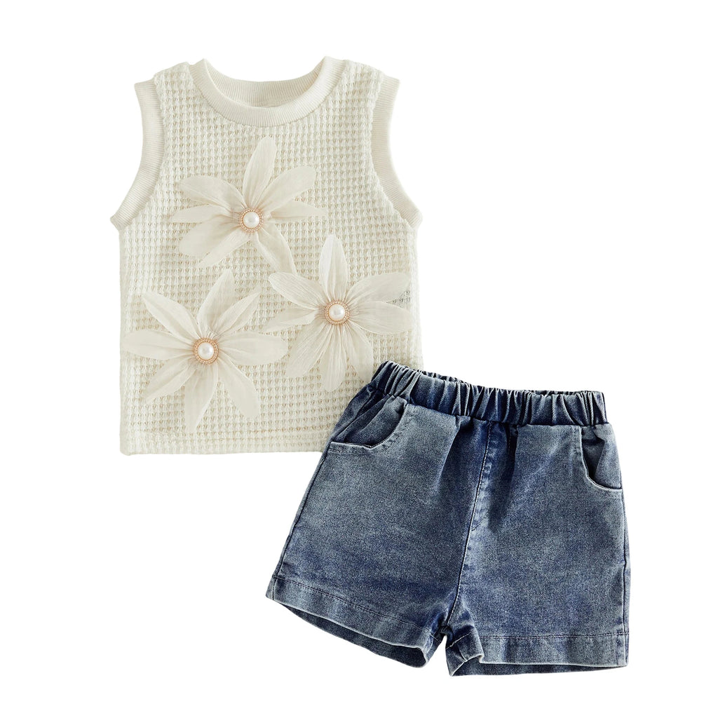 Ruffle Sleeve Tunic and Stretchy Denim Shorts