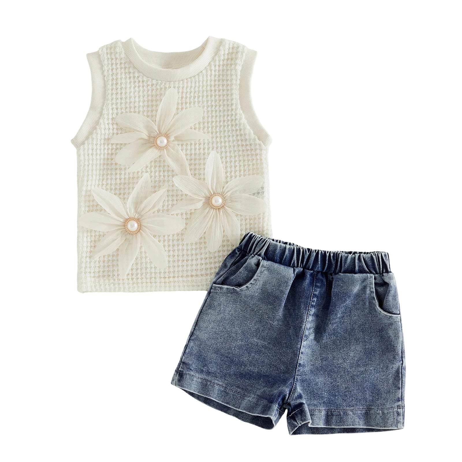 Ruffle Sleeve Tunic and Stretchy Denim Shorts