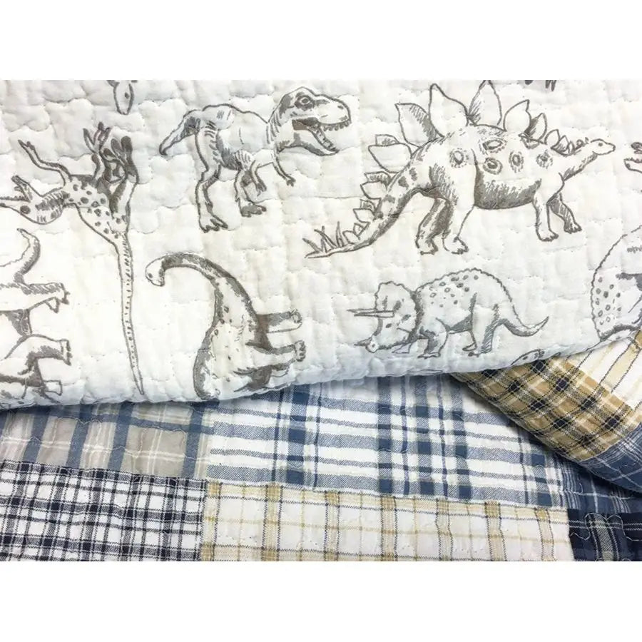 Cute Dinosaur Plaid Reversible Bedspread Set