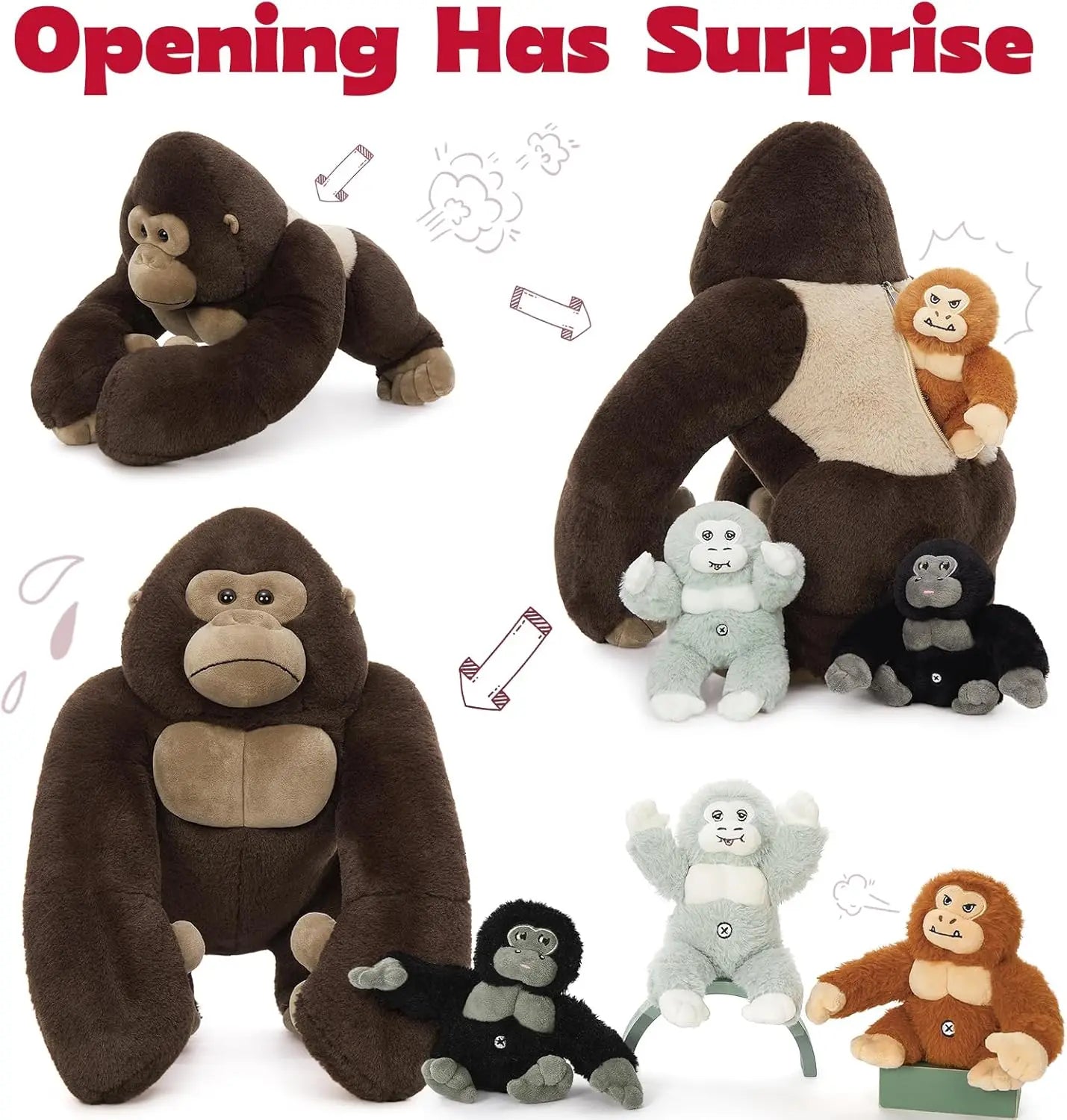 19.6" Giant Gorilla Plush with 3 Babies