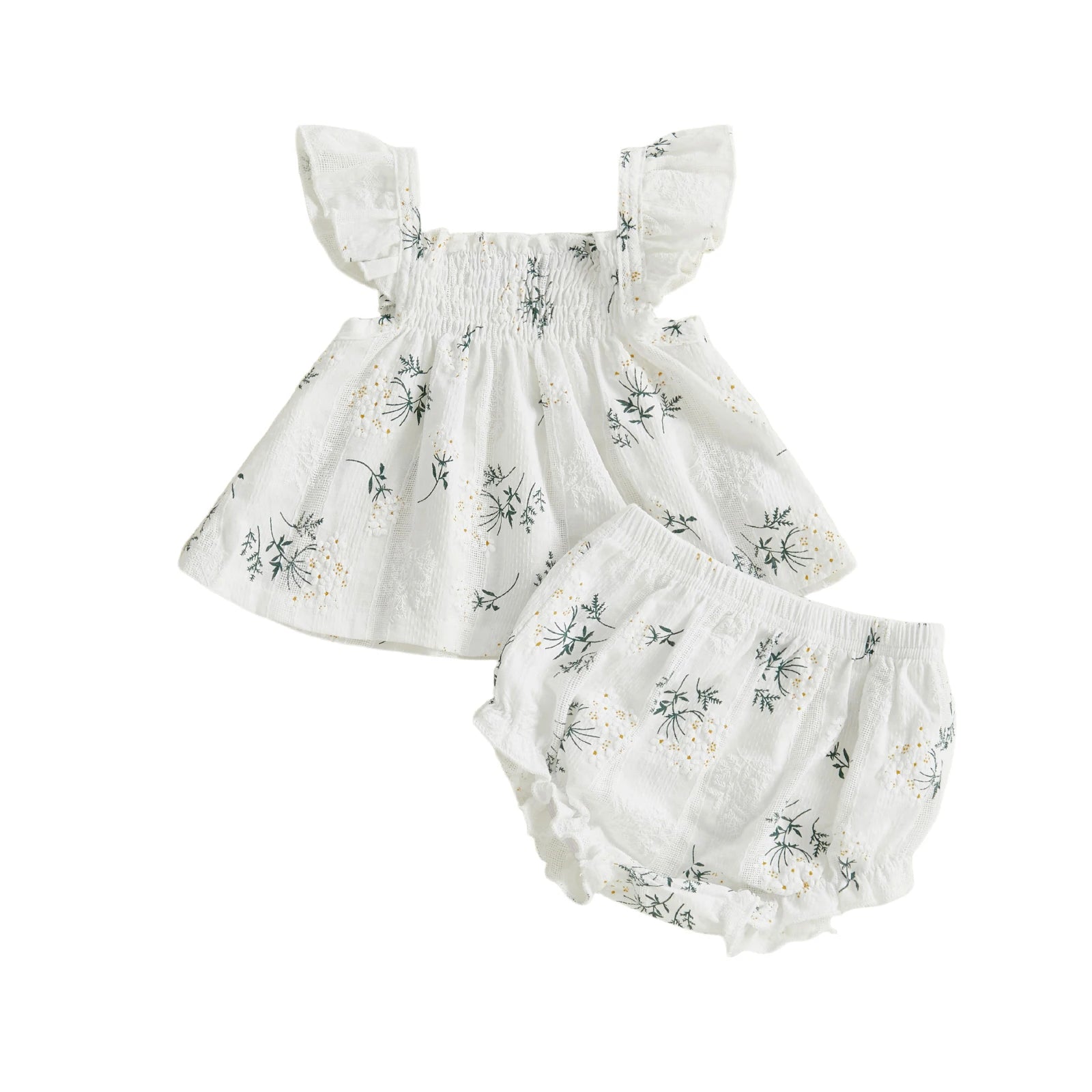 Girl Floral Flutter Sleeve Top and Shorts