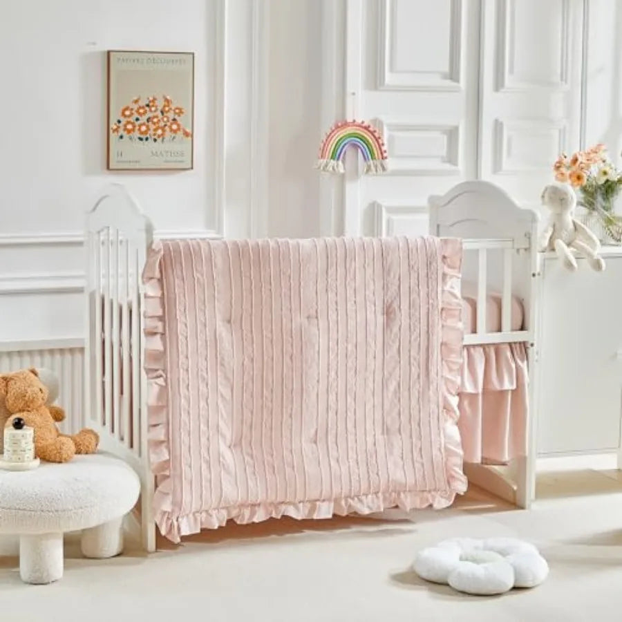 3 Pieces Tufted Stripes Crib Bedding Set