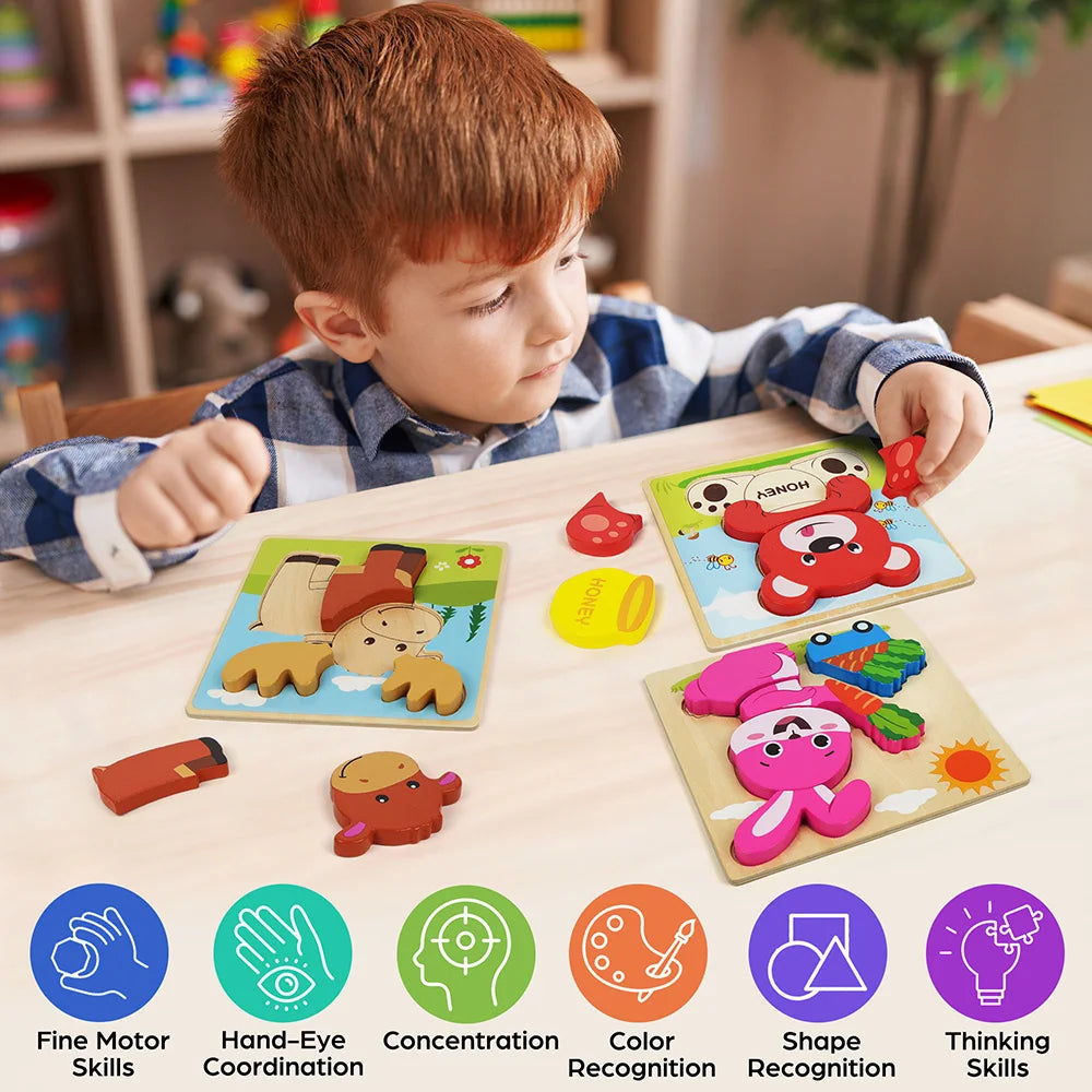 8 Pack Animal Wooden Puzzles