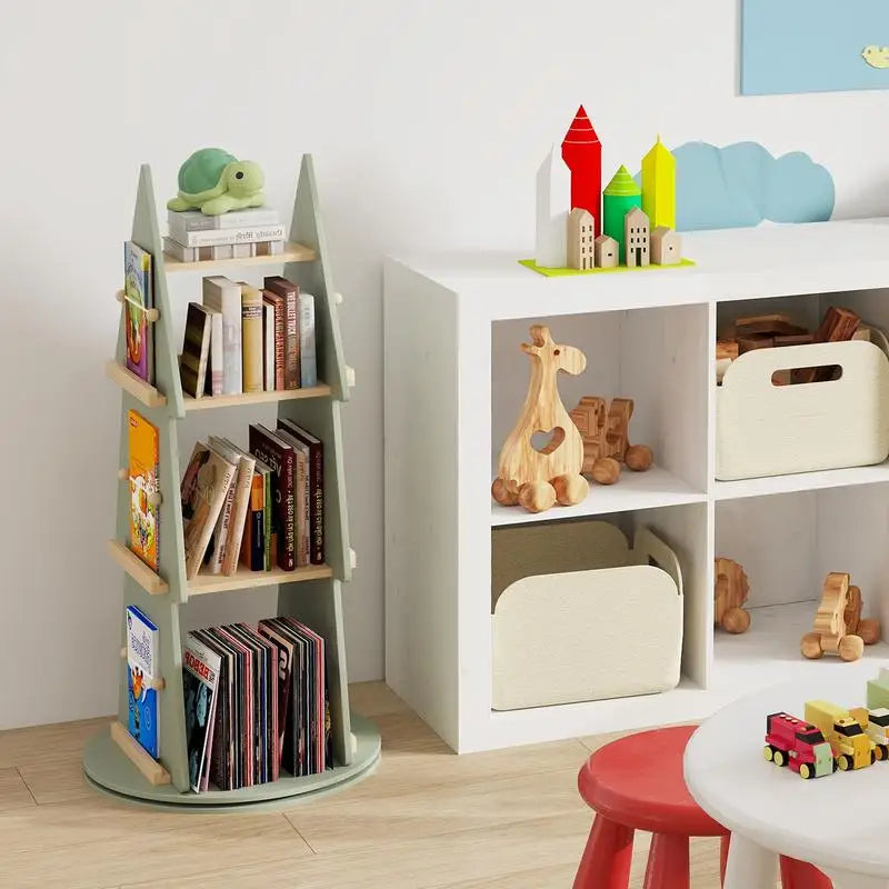 4 Tier Tree Shape Kids Rotating Bookshelf
