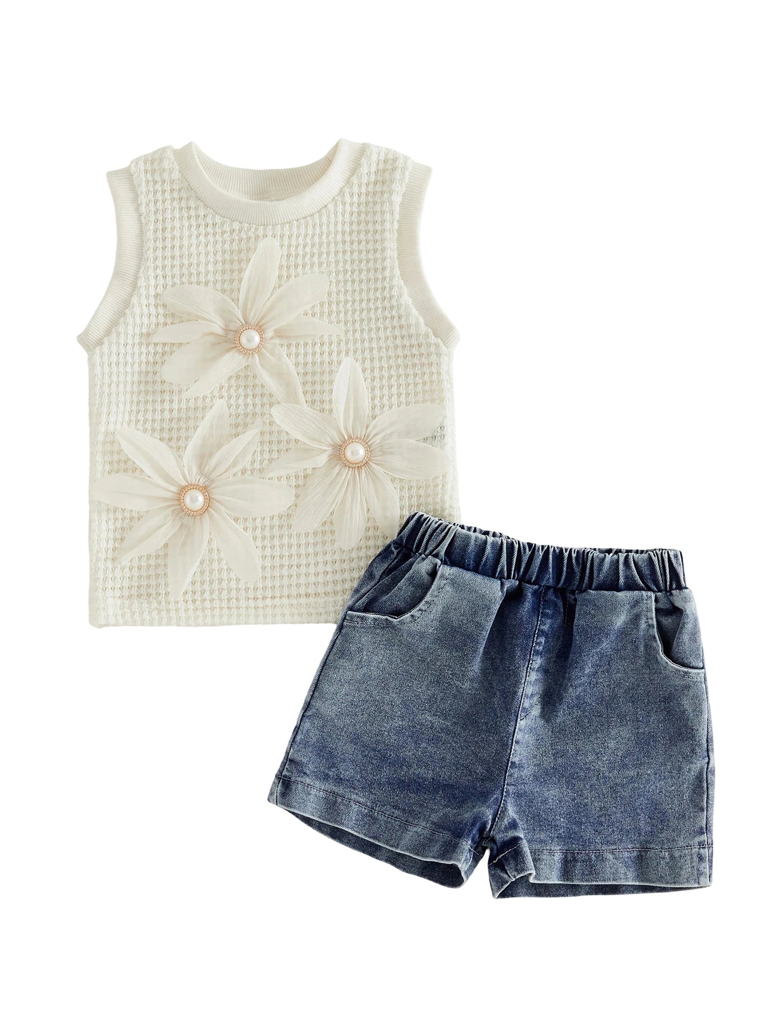Ruffle Sleeve Tunic and Stretchy Denim Shorts