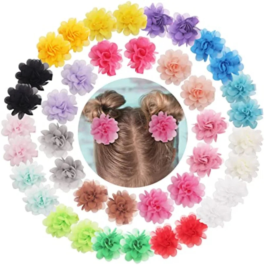 40PCS 2" Chiffon Flower Hair Bows Clips