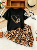 Black Sunflower Leopard Heart T-Shirt
