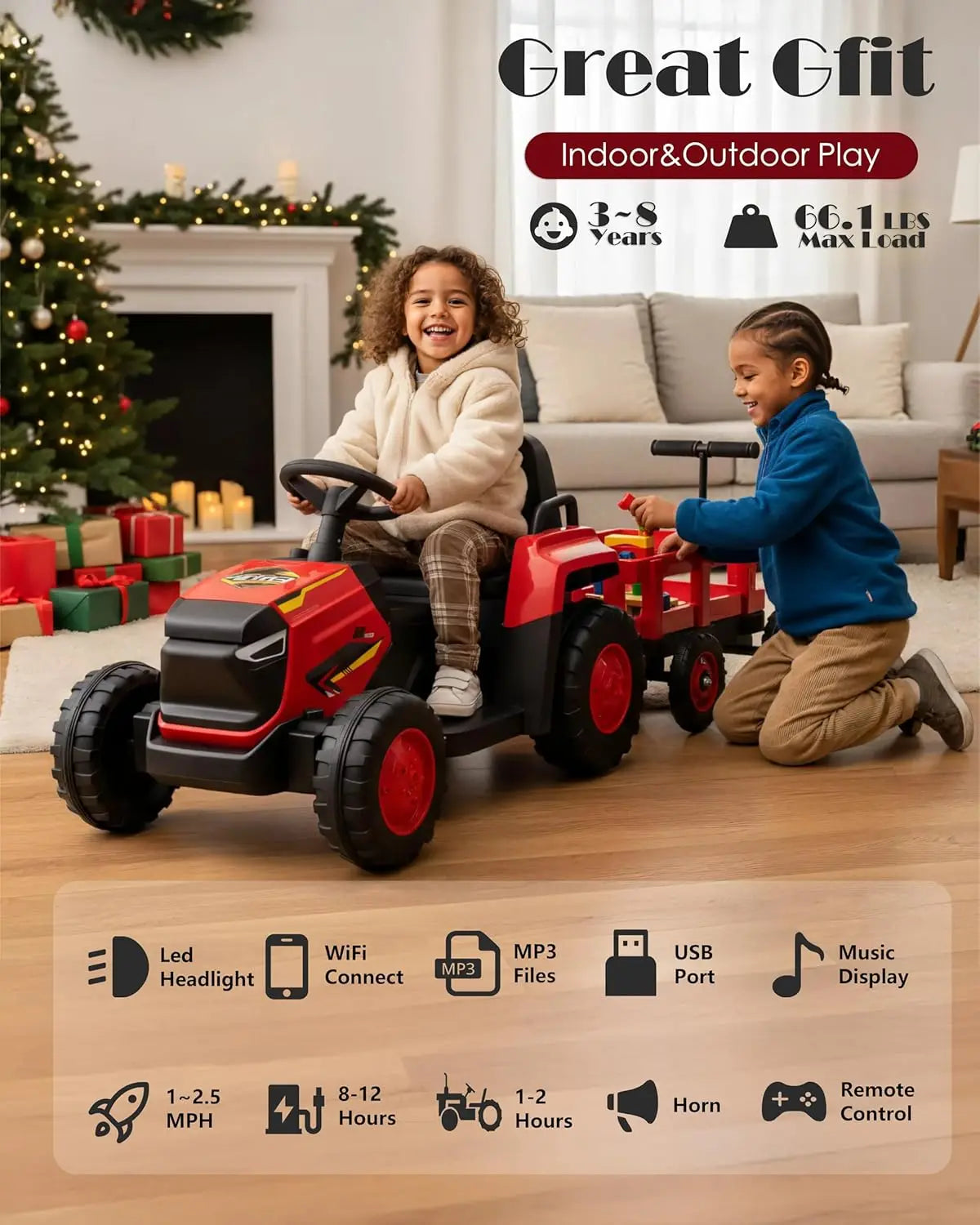 12V Ride on Tractor with Detachable Garden Cart