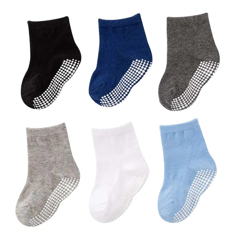 1/3/6/9/12 Pairs Non-slip Kids Cotton Socks