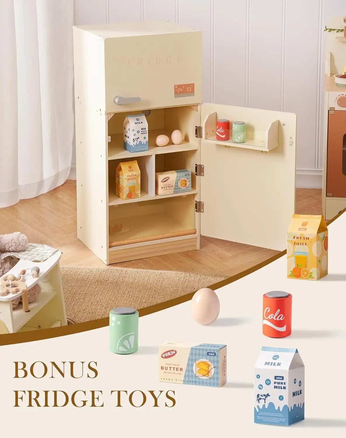 Wooden Toy Fridge Refrigerator Play kitchen