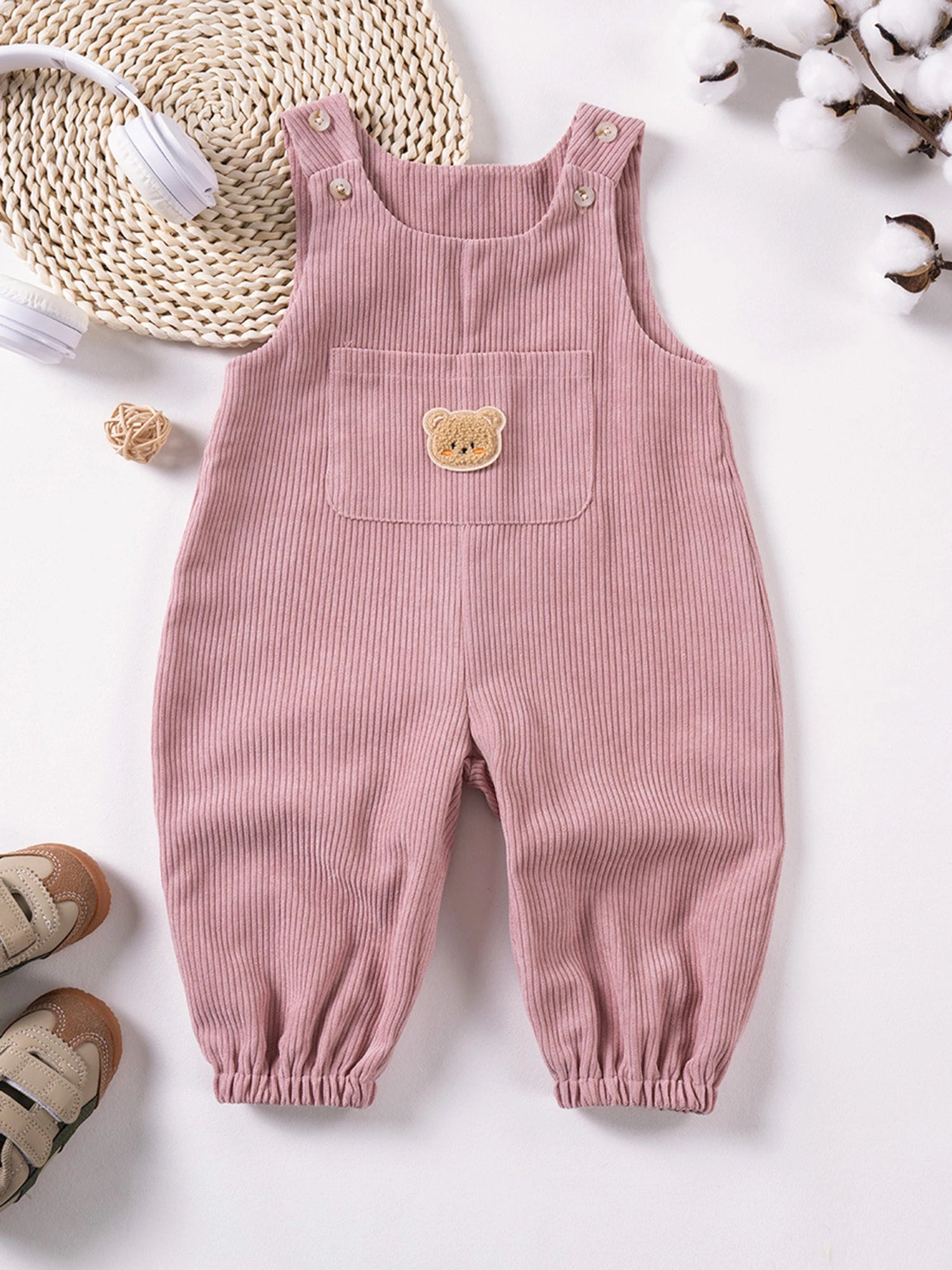 Toddler Denim Dungarees with Bear Patchwork Detail