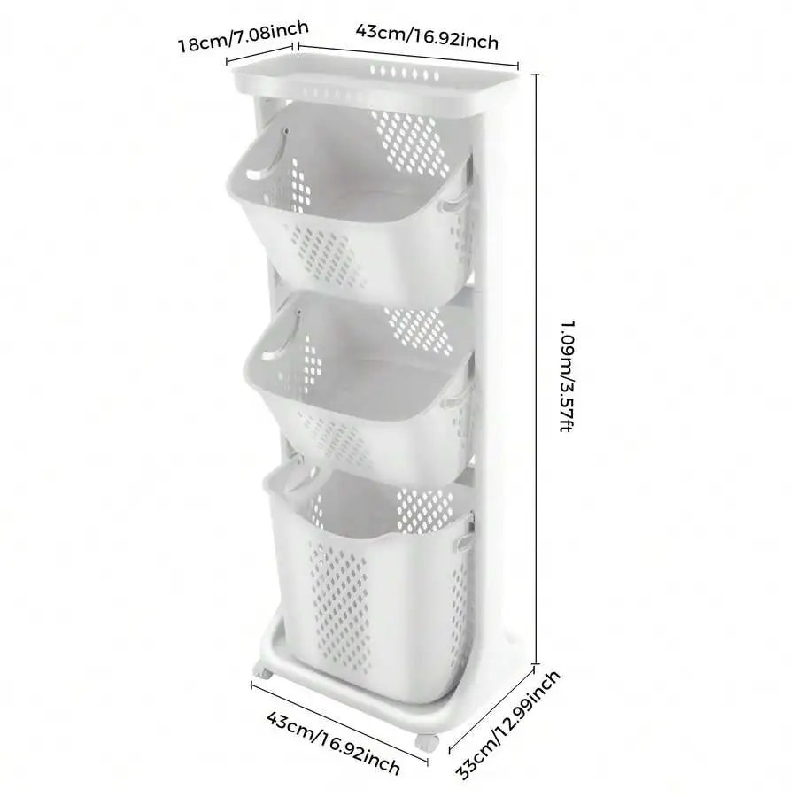 Stackable 3-Tier Laundry Basket With Wheels