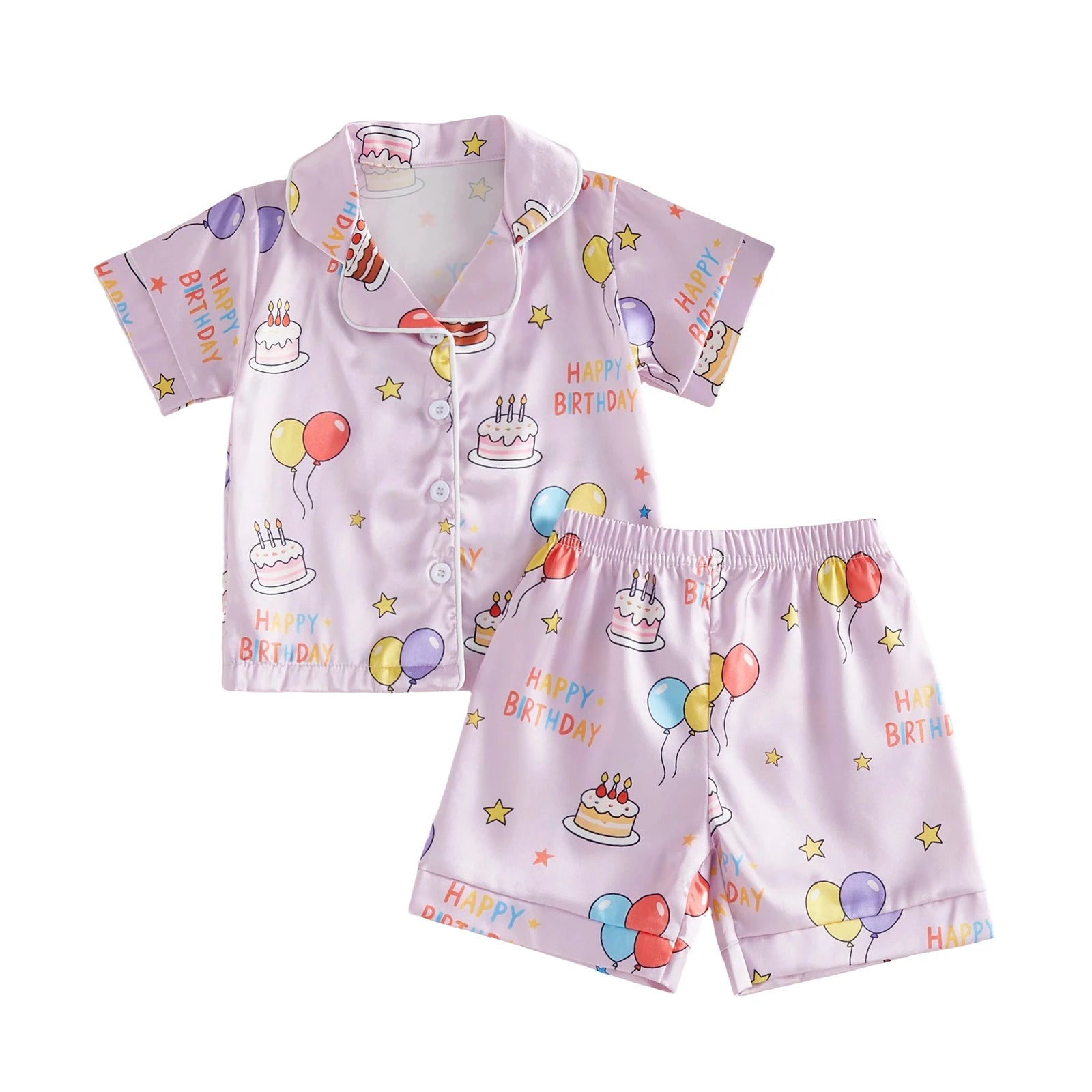 Girls Birthday Satin Pajama Set