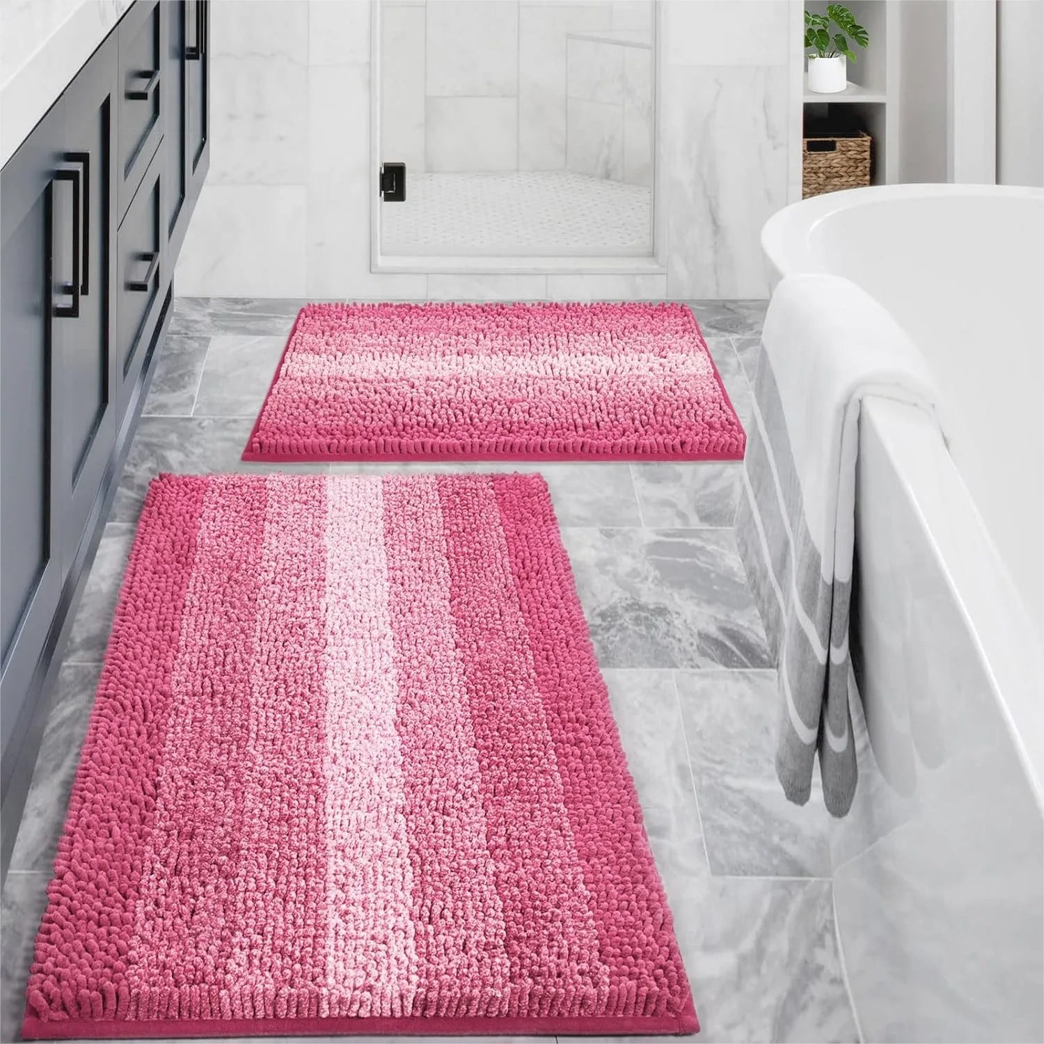 2 Piece Pink Bathroom Rug Set