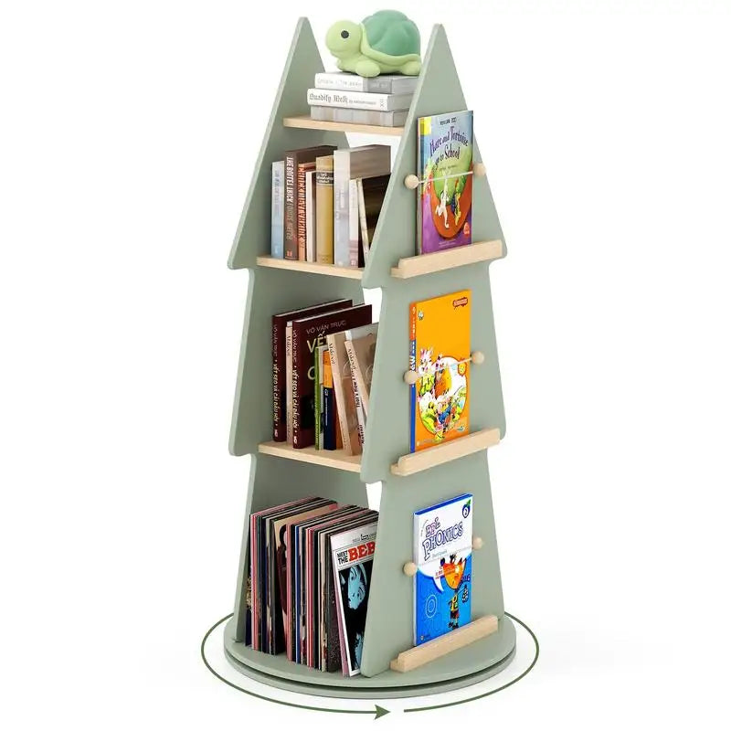 4 Tier Tree Shape Kids Rotating Bookshelf