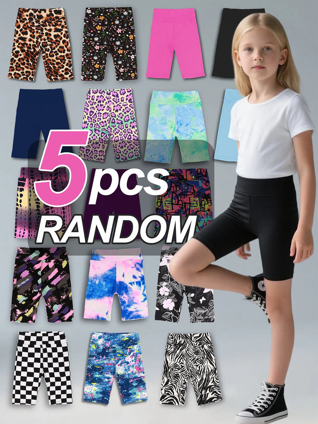 5pcs girls soft stretchy biker shorts,