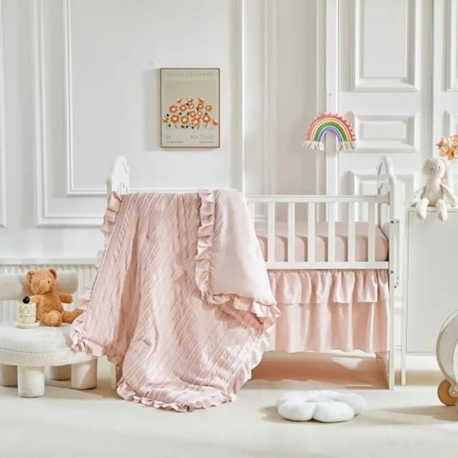 3 Pieces Tufted Stripes Crib Bedding Set