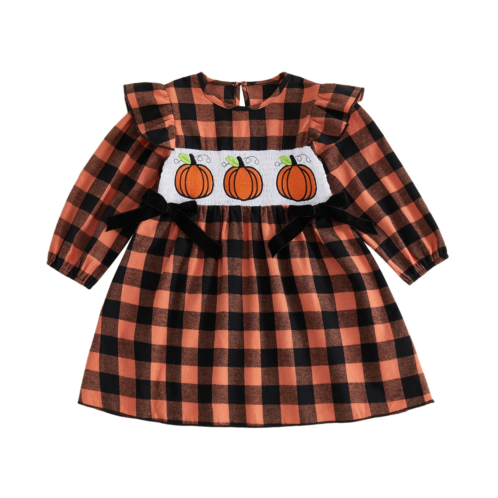 Girls Pumpkin Embroidery Halloween Dress