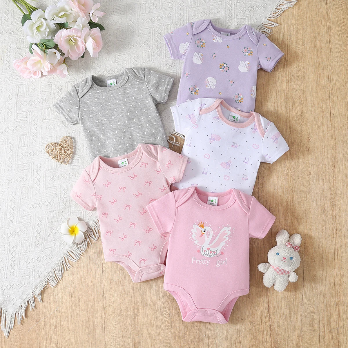 5pcs Baby Girl Onesies Set