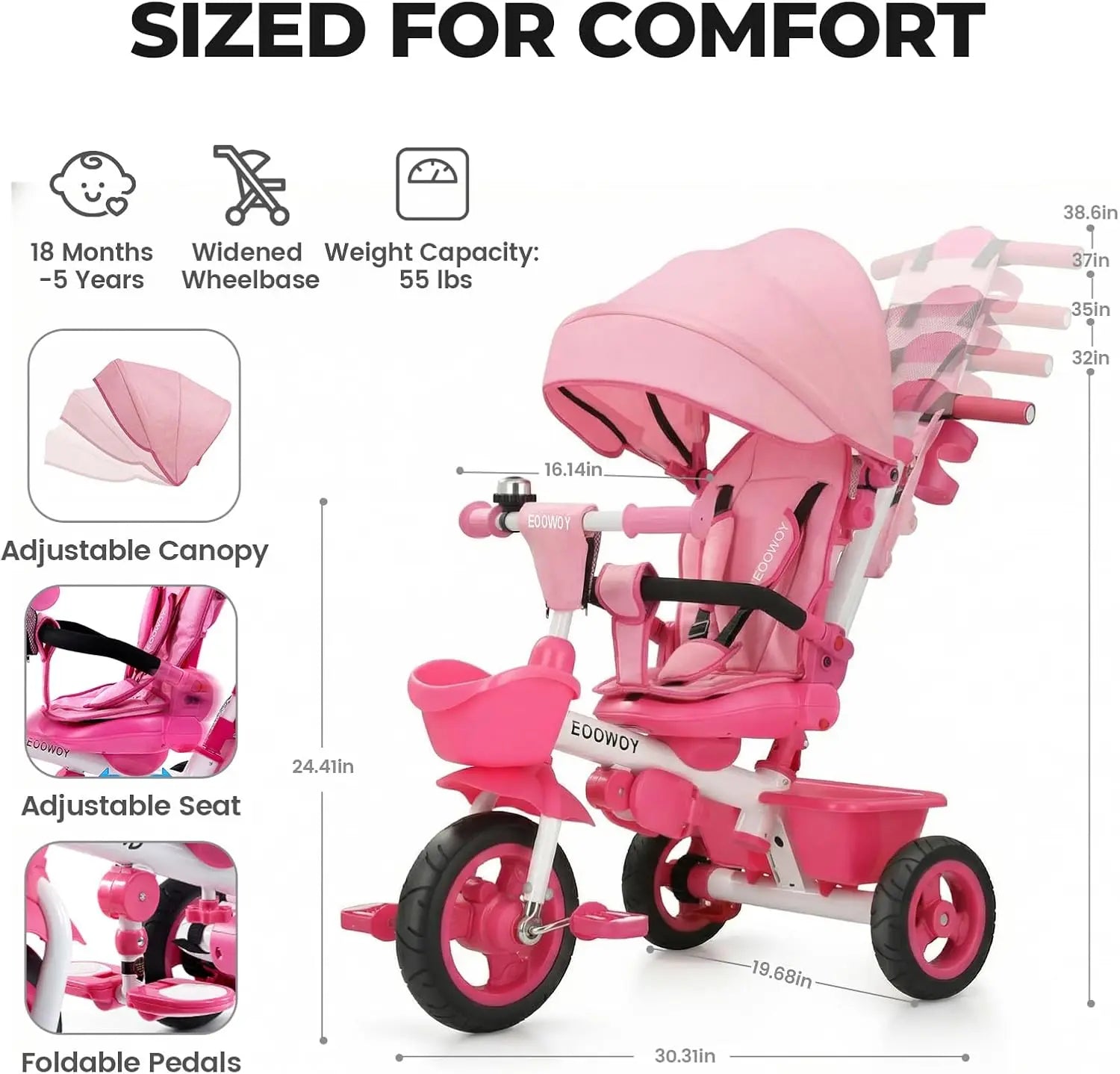 6 in 1 Convertible Trike with Push Handle