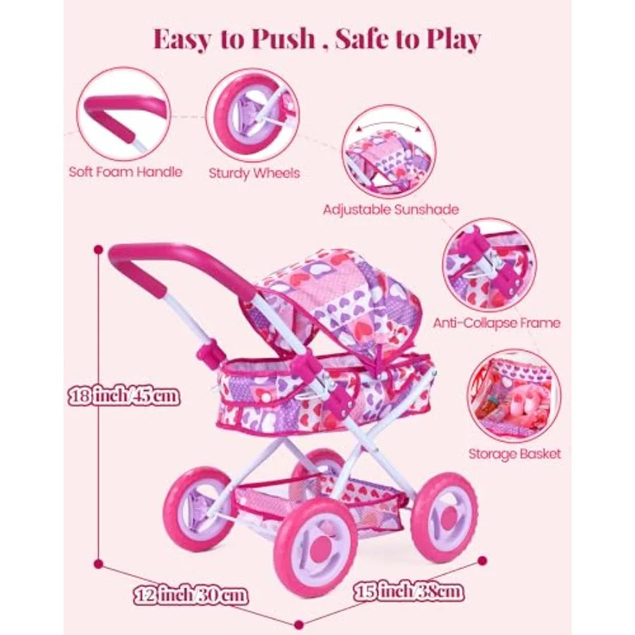 14 Pcs Doll Stroller with Baby Doll