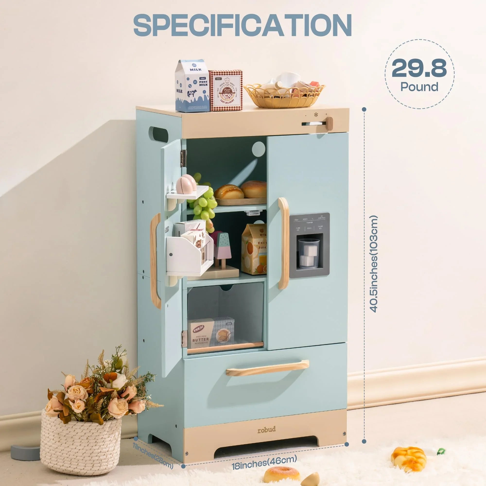 Kitchen Fridge Refrigerator with Ice Dispenser Wooden