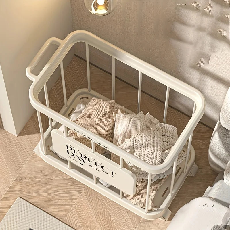 Cream Rolling Laundry Basket with Wheels