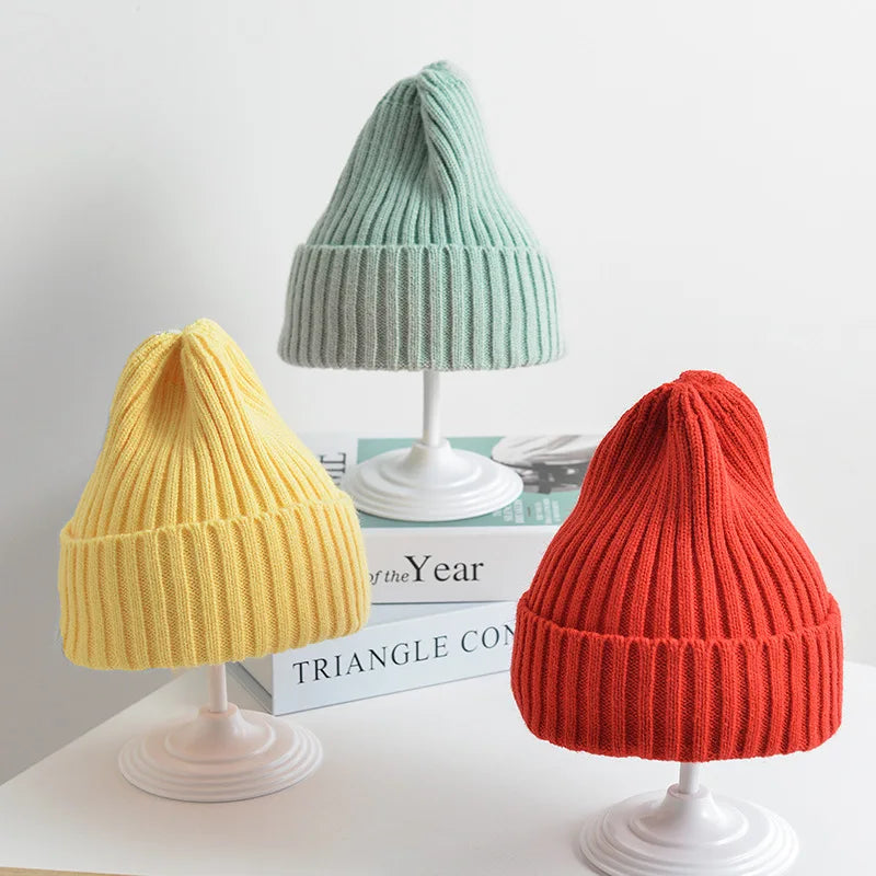 Kids Ribbed Knitted Beanie Hats 6M-4Years