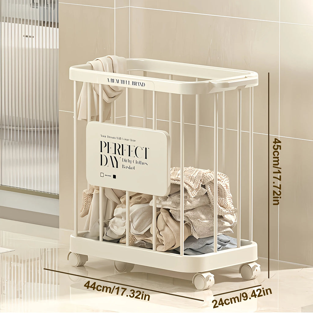 Cream Rolling Laundry Basket with Wheels
