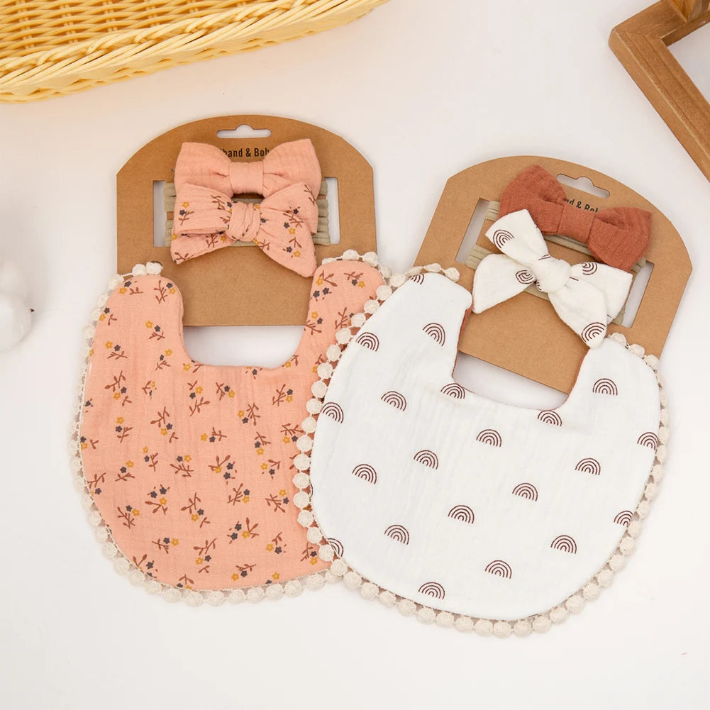 3Pcs Baby Bibs & Headbands Bow
