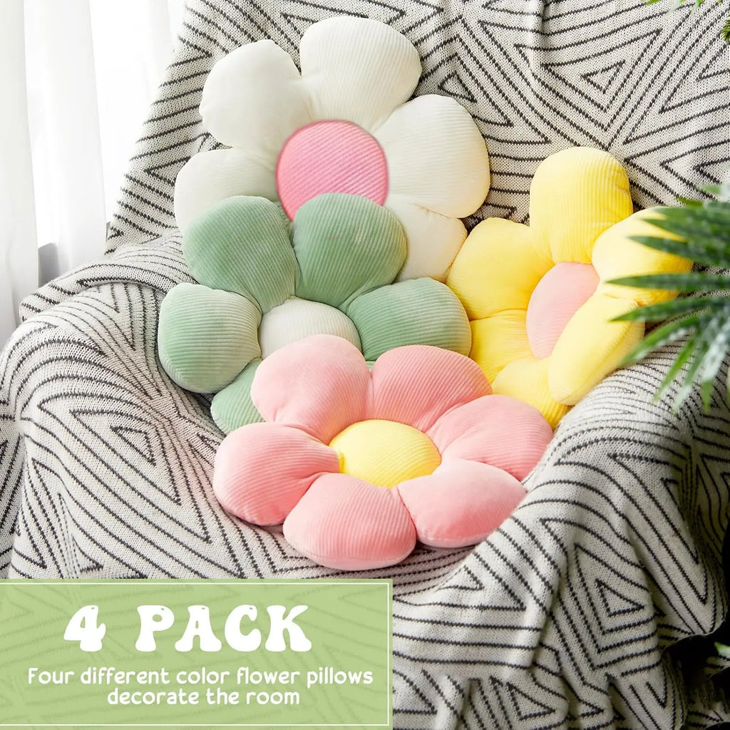 4 Pcs Flower Plush Throw Pillows