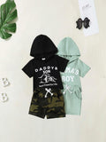 Boys Hooded Short Sleeve Shorts Beach Vacation