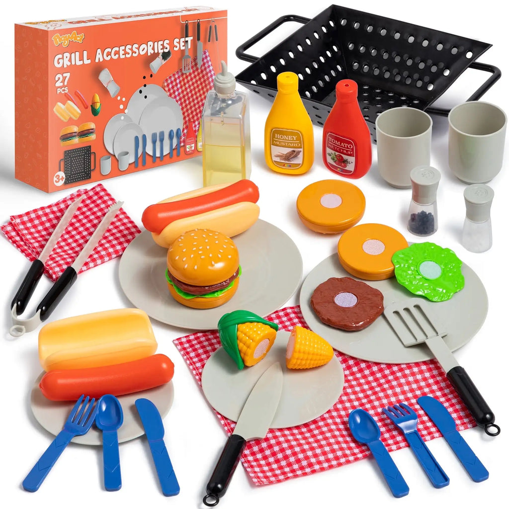 27 Pcs BBQ Grill Pretend Play Food Sets