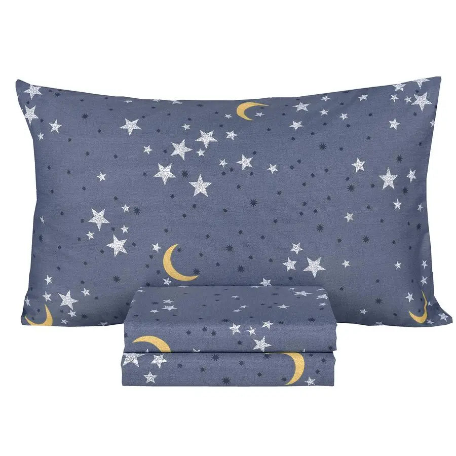 3 Pcs Moon & Stars Twin Bed Sheet