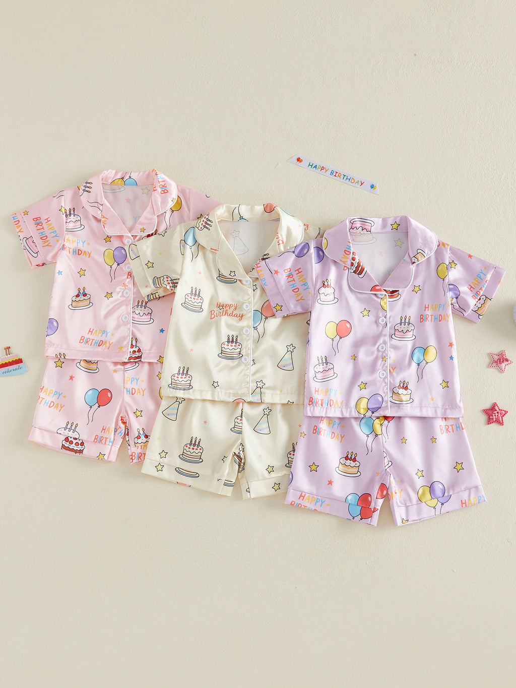 Girls Birthday Satin Pajama Set