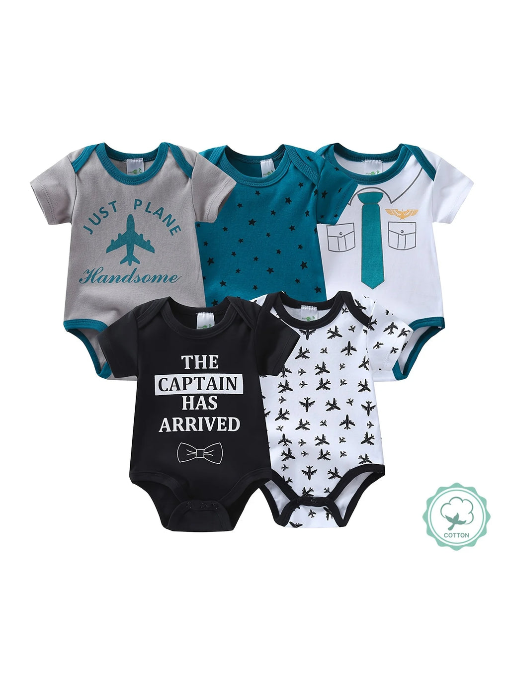 5pcs Baby Boy Short Sleeve Onesies