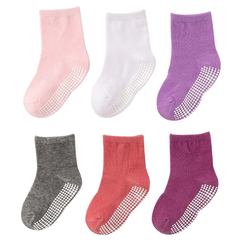 1/3/6/9/12 Pairs Non-slip Kids Cotton Socks