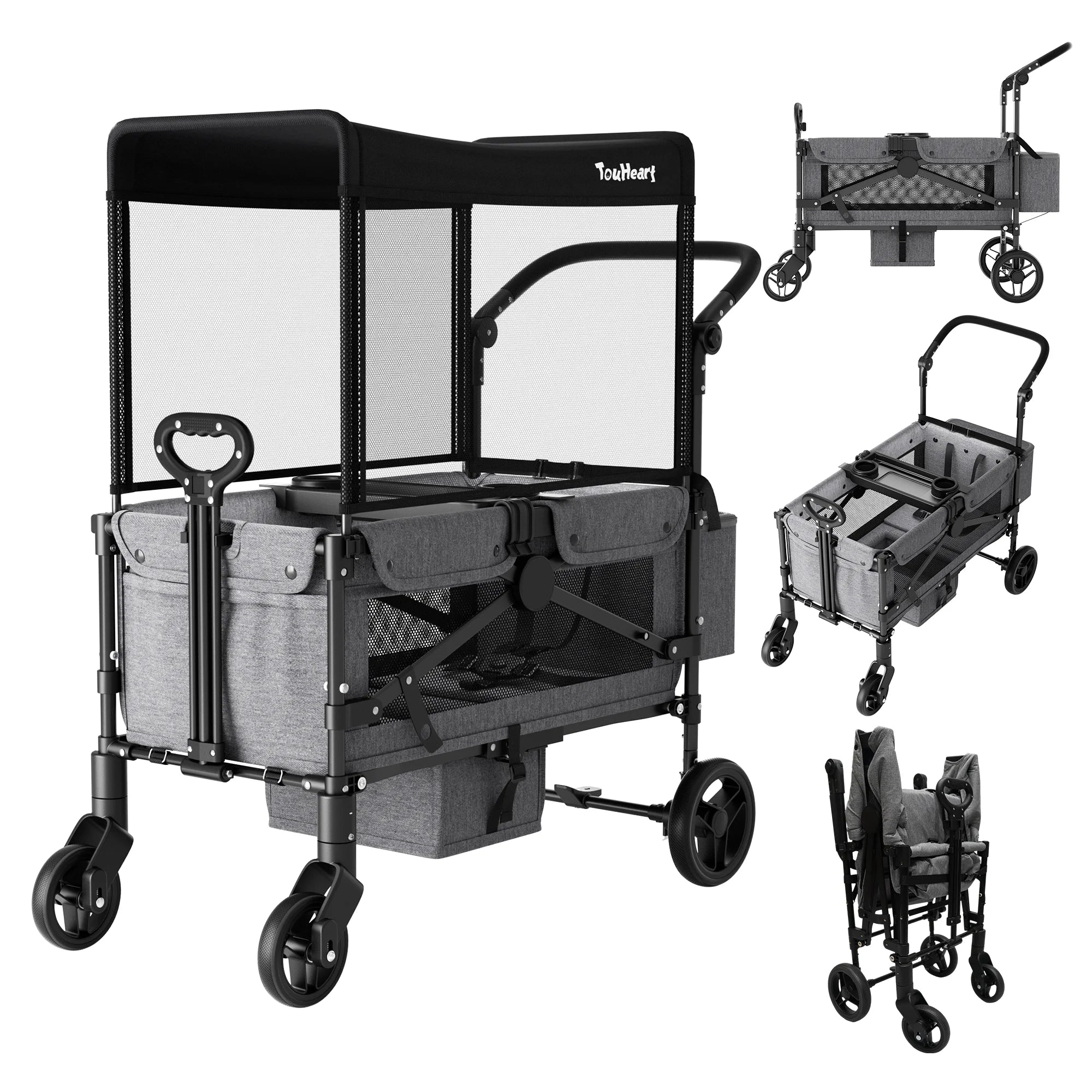 2 Seat Wagon Stroller For Toddlers with Canopy