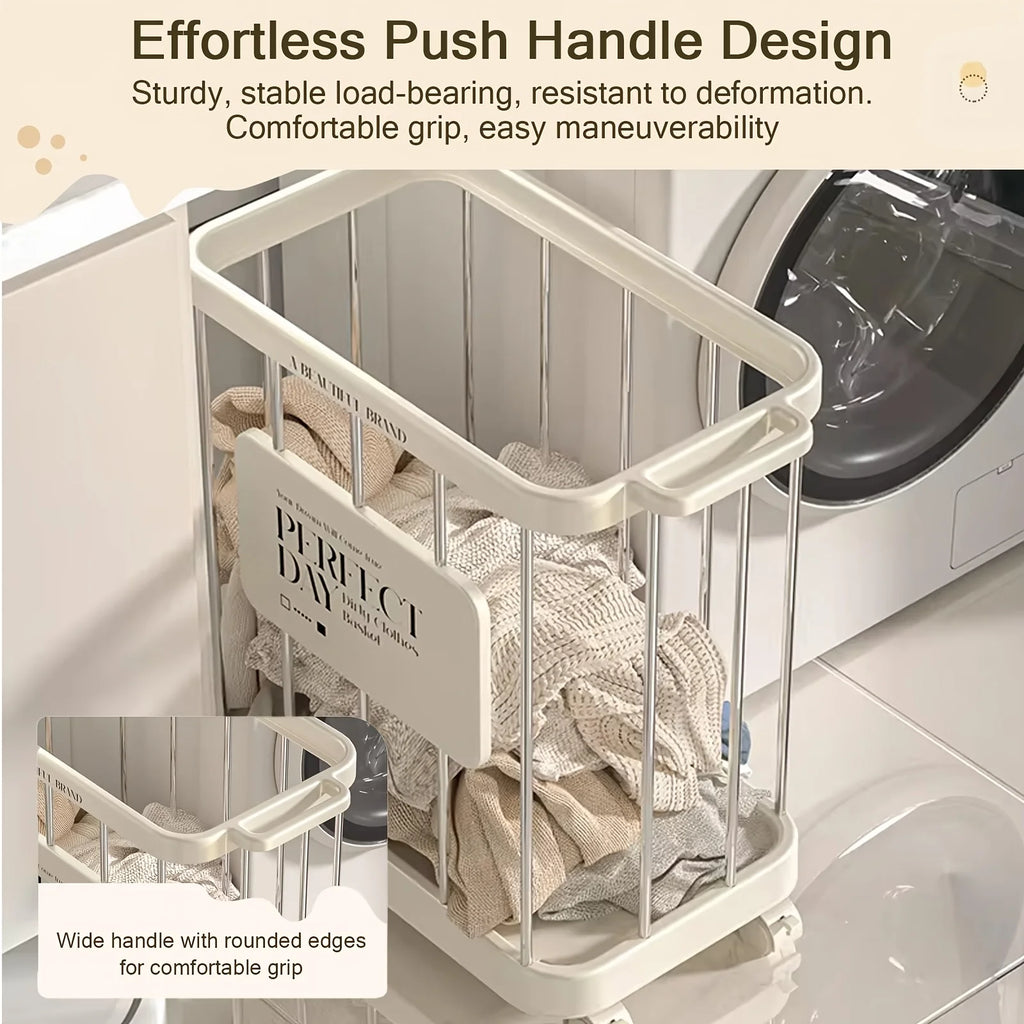 Cream Rolling Laundry Basket with Wheels
