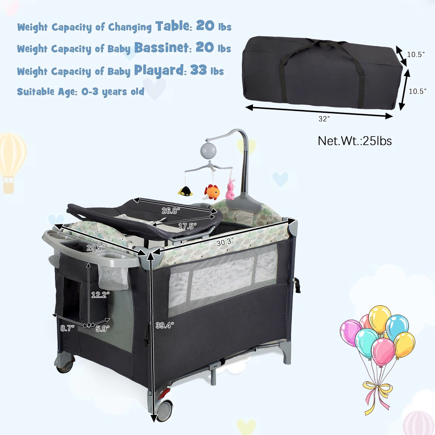 Pack n Play Portable Crib with Bassinet