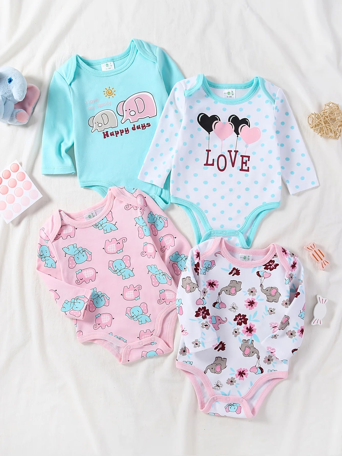 4-pc Baby Girl Long Sleeve Onesie