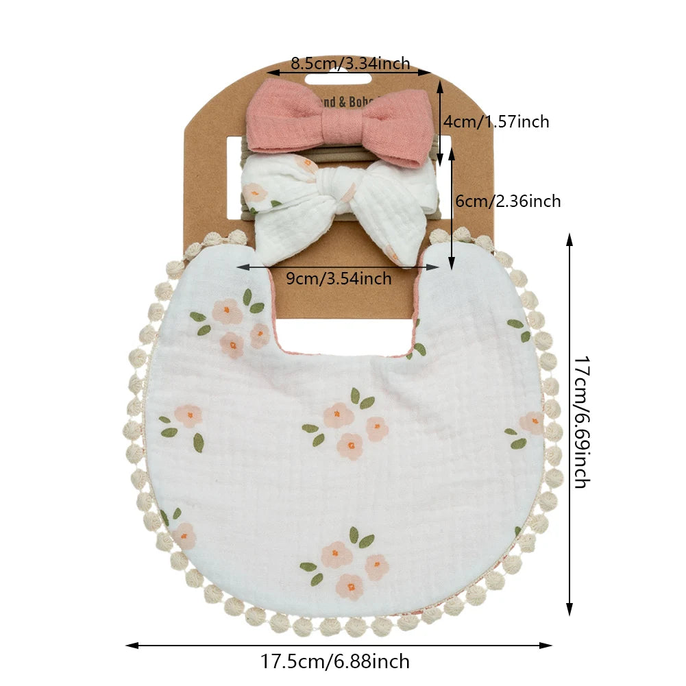 3Pcs Baby Bibs & Headbands Bow