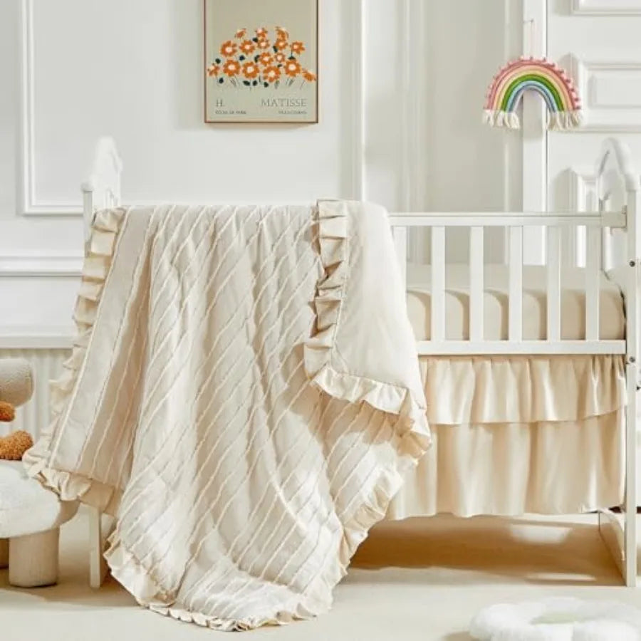 3 Pieces Tufted Stripes Crib Bedding Set