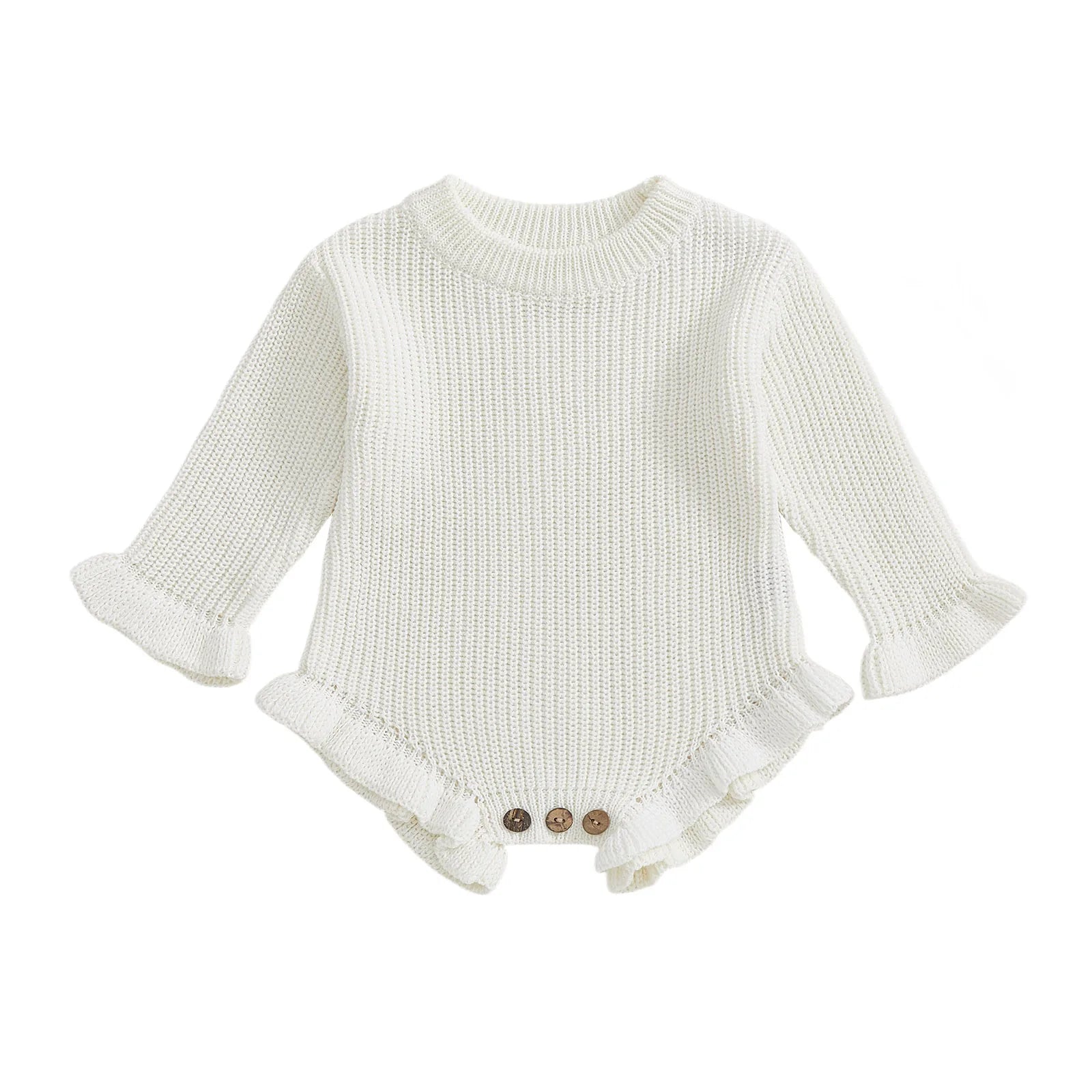 Infant Autumn Knitted Bodysuit with Ruffled Sleeves